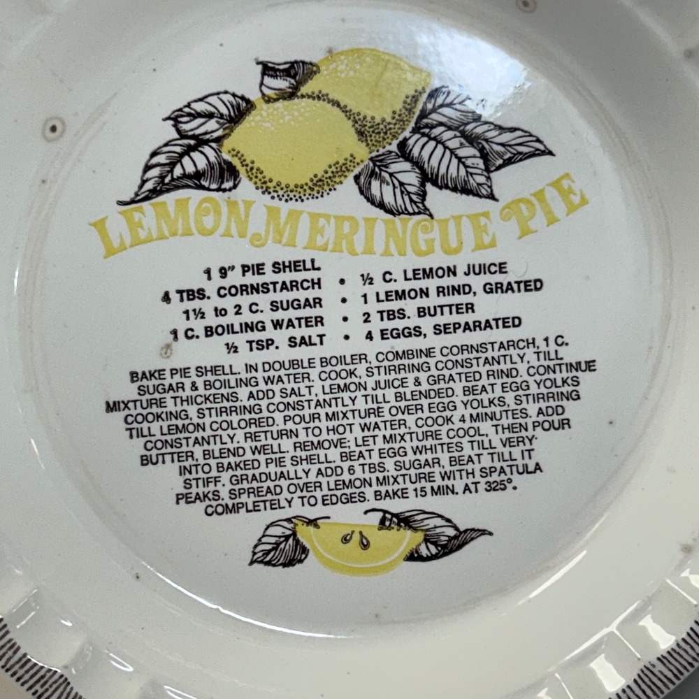 Lemon Meringue Pie Recipe Plate Vintage 1983 Royal China Co Country Harvest 11"